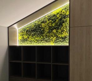 Green panels installed in furniture with hidden lighting